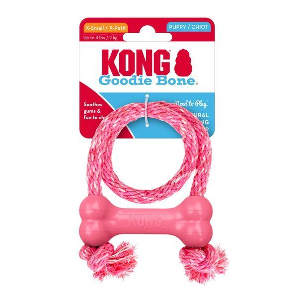 Іграшка для цуценят KONG Puppy Goodie Bone з мотузкою Рожевий XS 45446 фото