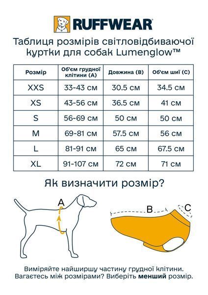 Куртка для собак світловідбивна Ruffwear Lumenglow&trade; XS Помаранчевий 30420 фото