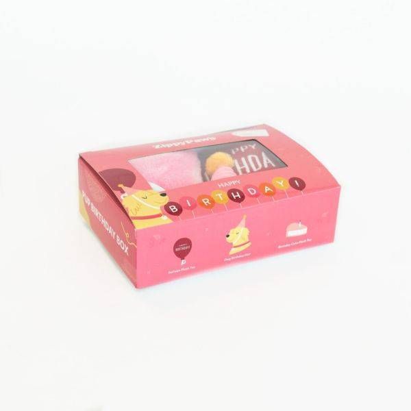 Мягкая игрушка для собак подарок на День рождения ZippyPaws Pup Birthday Box Pink с пищалкой 28499 фото