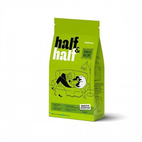 Корм сухий HalfHalf для котів із чутливим травленям з індичкою 2 кг 1111175729 фото
