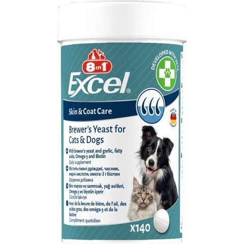 Вітаміни 8in1 Excel Brewers Yeast для собак та котів пивні дріжджі з часником для шкіри та шерсті 140 шт 1111201787 фото