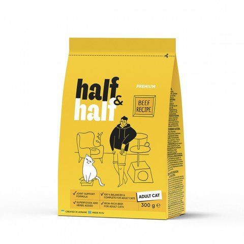 Корм сухий HalfHalf для дорослих котів із яловичиною 300 г 1111175731 фото