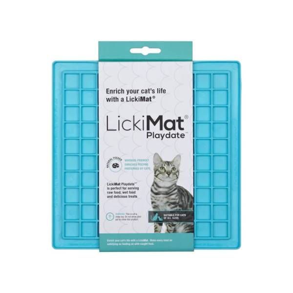 Лизальний килимок антистрес для котів LickiMat Playdate Turquoise Cat, м'яка основа 27787 фото