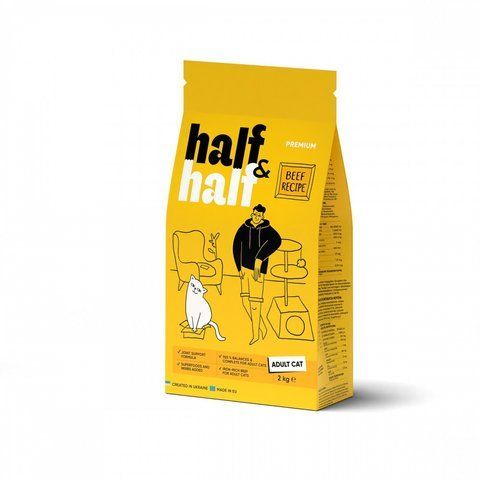 Корм сухий HalfHalf для дорослих котів із яловичиною 2 кг 1111175732 фото