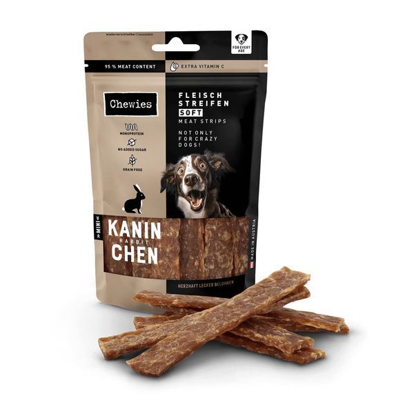 Мясные натуральные лакомства для собак 100% Кролик Chewies Fleischstreifen Soft Ente для всех возрастов 150 г 45465 фото