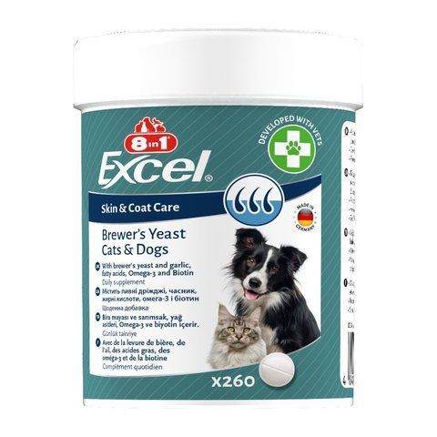 Вітаміни 8in1 Excel Brewers Yeast для собак та котів пивні дріжджі з часником для шкіри та шерсті 260 шт 1111201788 фото