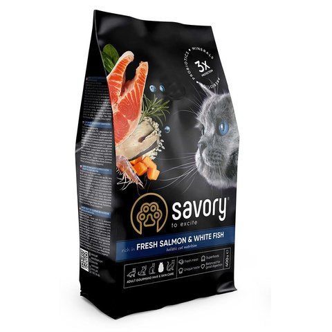 Корм сухий Savory Adult Cat Gourmand Fresh Salmon and White Fish для дорослих котів зі свіжим лососем і білою рибою 400 г 1111162994 фото