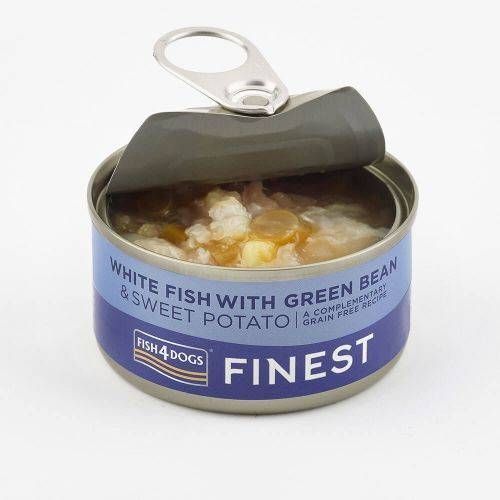 Натуральний вологий корм для собак Біла риба з бататом та зеленою квасолею Fish4Dogs Finest 85 г (низький вміст жиру) 32357 фото