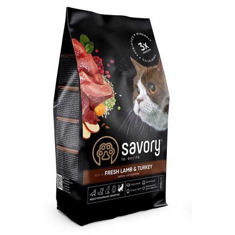 Корм сухий Savory Adult Cat Sensitive Digestion Fresh Lamb and Turkey для дорослих котів з чутливим травленням зі свіжою ягн 1111163000 фото