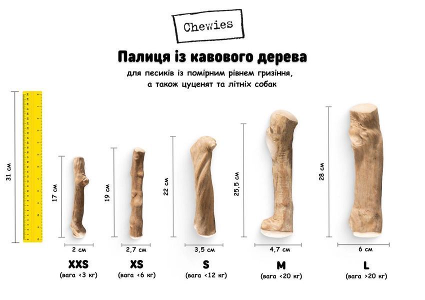 Паличка-погризуха кавового дерева для собак Chewies XS, помірне гризіння 27866 фото