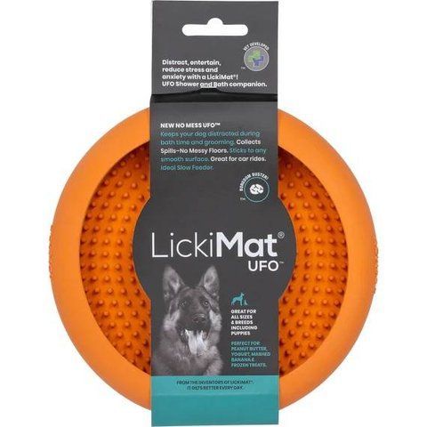 Лизательный коврик антистресс для собак LickiMat UFO Orange, для купания и ухода, на присосках 27774 фото