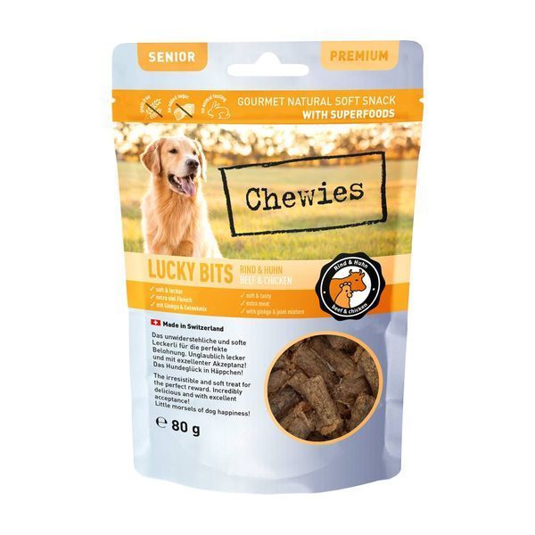 Натуральні ласощі з м'яса Яловичини та Курки Chewies Lucky Bits для дорослих і літніх собак 80 г 40203 фото