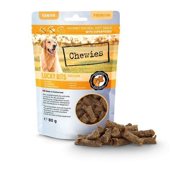 Натуральні ласощі з м'яса Яловичини та Курки Chewies Lucky Bits для дорослих і літніх собак 80 г 40203 фото