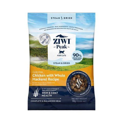 Полнорационный сухой корм для котов Ziwi Peak Steam Dried Курица со скумбрией 30 г 42195 фото