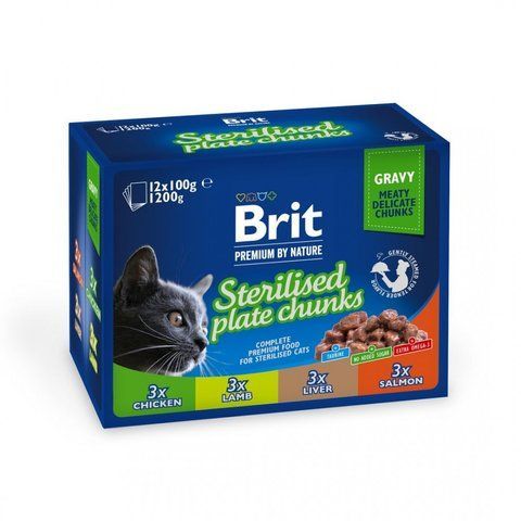 Корм вологий Brit Premium Sterilised Plate д/стерилізованих котів Тарілка д/стерилізованих 12 шт х 100 г 1111178697 фото