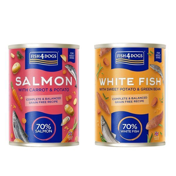 Набір натуральних беззернових вологих раціонів для собак Fish4Dogs Finest Variety Pack Лосось з морквою та картоплею/Біла риба з бататом та зеленою квасолею, 6 шт/395 г 45573 фото