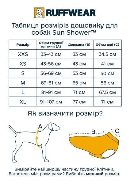 Дощовик для собак Ruffwear Sun Shower&trade; S Жовтий 41763 фото