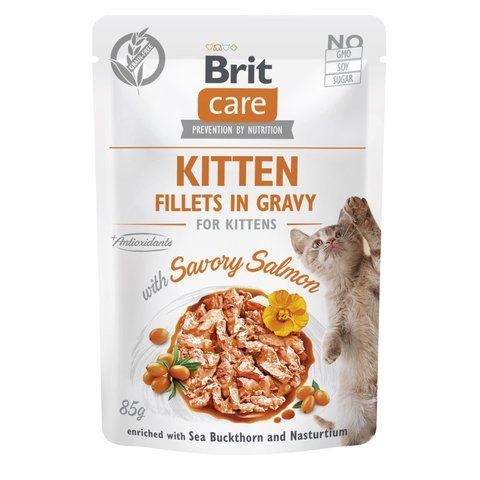 Корм вологий Brit Care Fillets in Gravy Savory Salmon Kitten д/кошенят філе в соусі з лососем 85 г 1111180882 фото