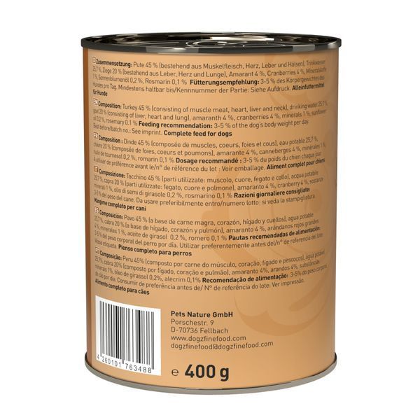 Вологий корм для собак Dogz Finefood No.08 індичка та коза 400 г 32187 фото