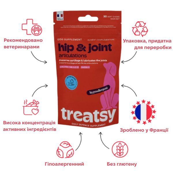 Функциональные лакомства для собак Treatsy Daily Defence Hip & Joint Поддержка суставов и костей 30 шт. 45371 фото
